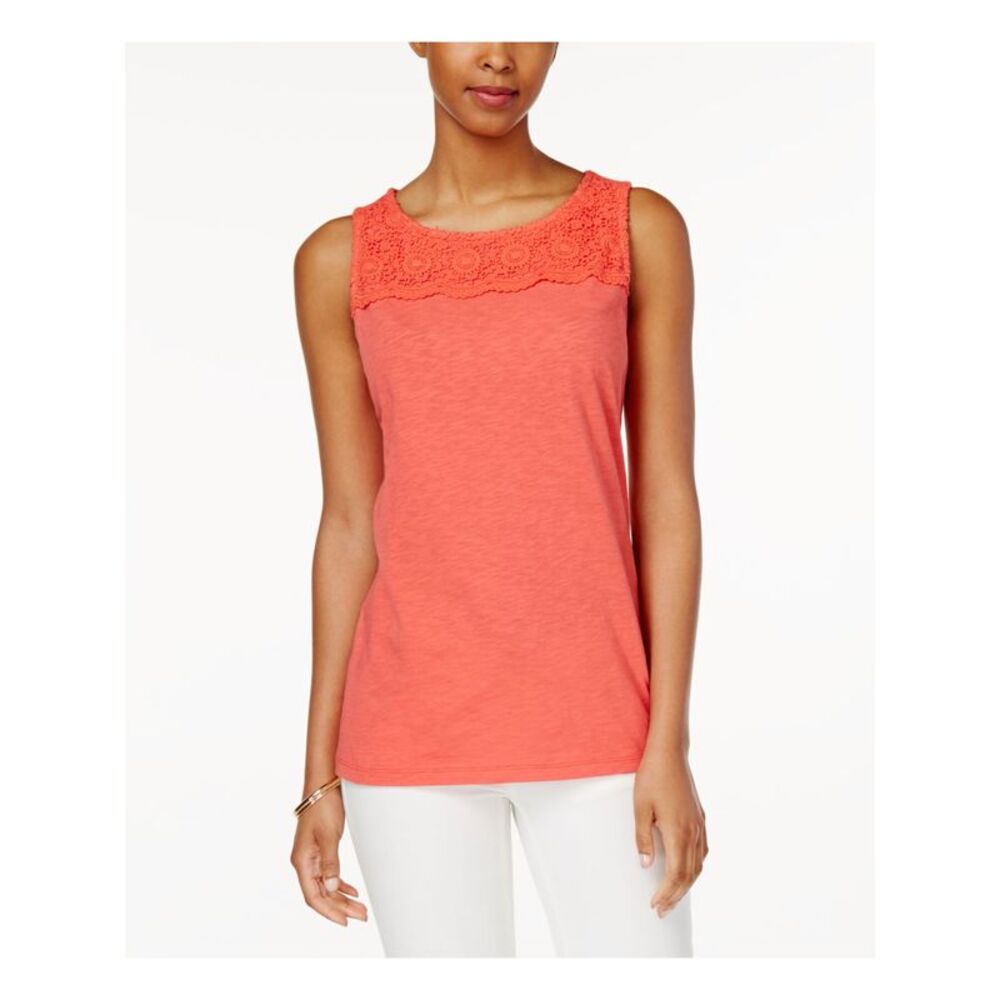 CHARTER CLUB Womens Coral Embellished Sleeveless Jewel Neck Hi-Lo Top XL